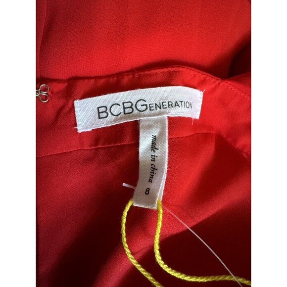 NWT BCBGeneration Size 8 Surplice Lace Maxi Evening Dress Gown Red Halter Neck - Picture 3 of 16